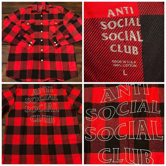 Anti Social Social Club Outlined Trip Red Flannel
